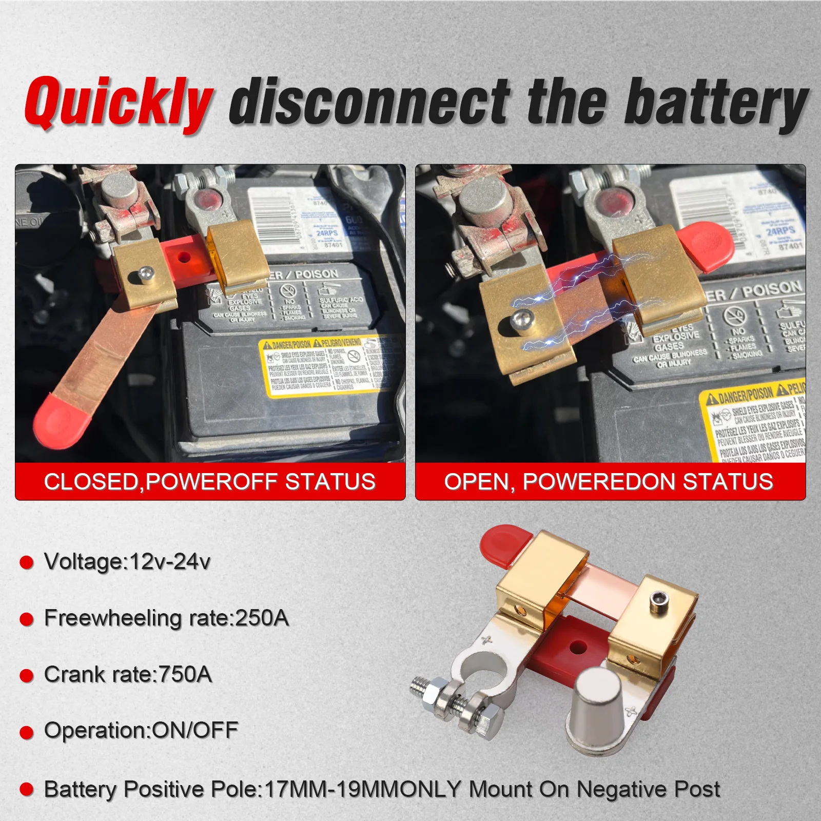 

12V 24V Battery Cut Off SwitchTop Post Battery Power Shut Off Isolator for Car Marine Boat RV ATV Motorcycle Vehicle