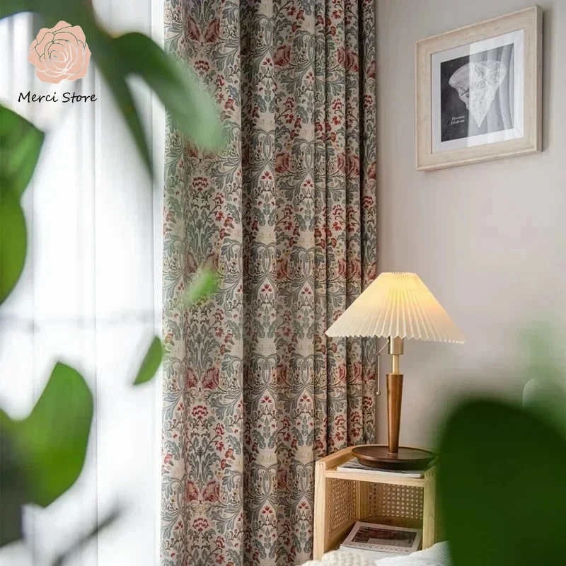 Luxury American Retro Printed Curtains for Living Room Bedroom Partition Thermal Insulated Custom Panels Home Decor Drapes Tulle