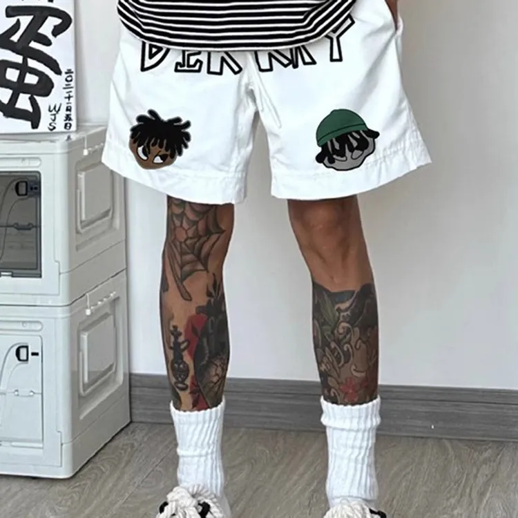 

Мужские летние шорты свободного кроя больших размеров (до 136 кг), в американском уличном стиле, с мультяшным принтом, спортивные, длиной до колена