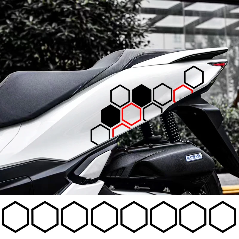 10PCS Honeycomb Motorcycle Decals Waterproof Vinyl Stickers for Fuel Tank Fairing Side Panel Scooter Body DIY Decor