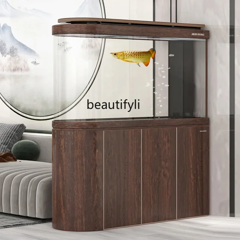 Large living room floor-to-ceiling water-free bottom filter aquarium partition screen glass fish tankH