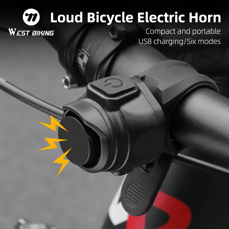 WEST BIKING - Timbre Eléctrico para Bicicleta, Altavoz con Carga USB, Alarma de Seguridad, Bocina para Manillar de Bicicleta de Montaña y Carretera, Accesorio de Ciclismo