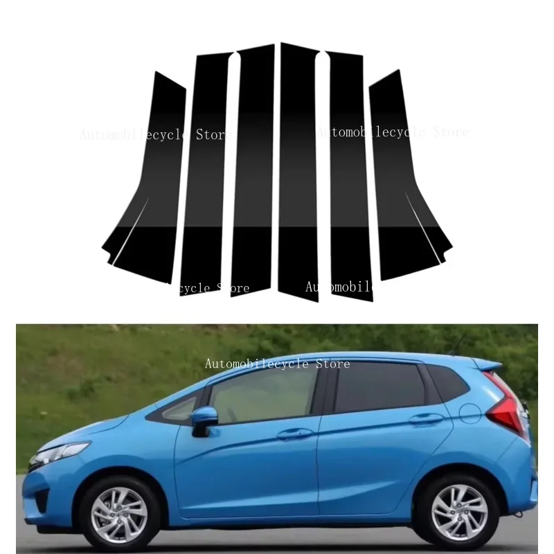 6PCS Glossy Black Pillar Posts Fit For  Honda Fit/Jazz 2014 2015 2016 2017 2018-2020 Window Moulding B C Center Sticker Cover
