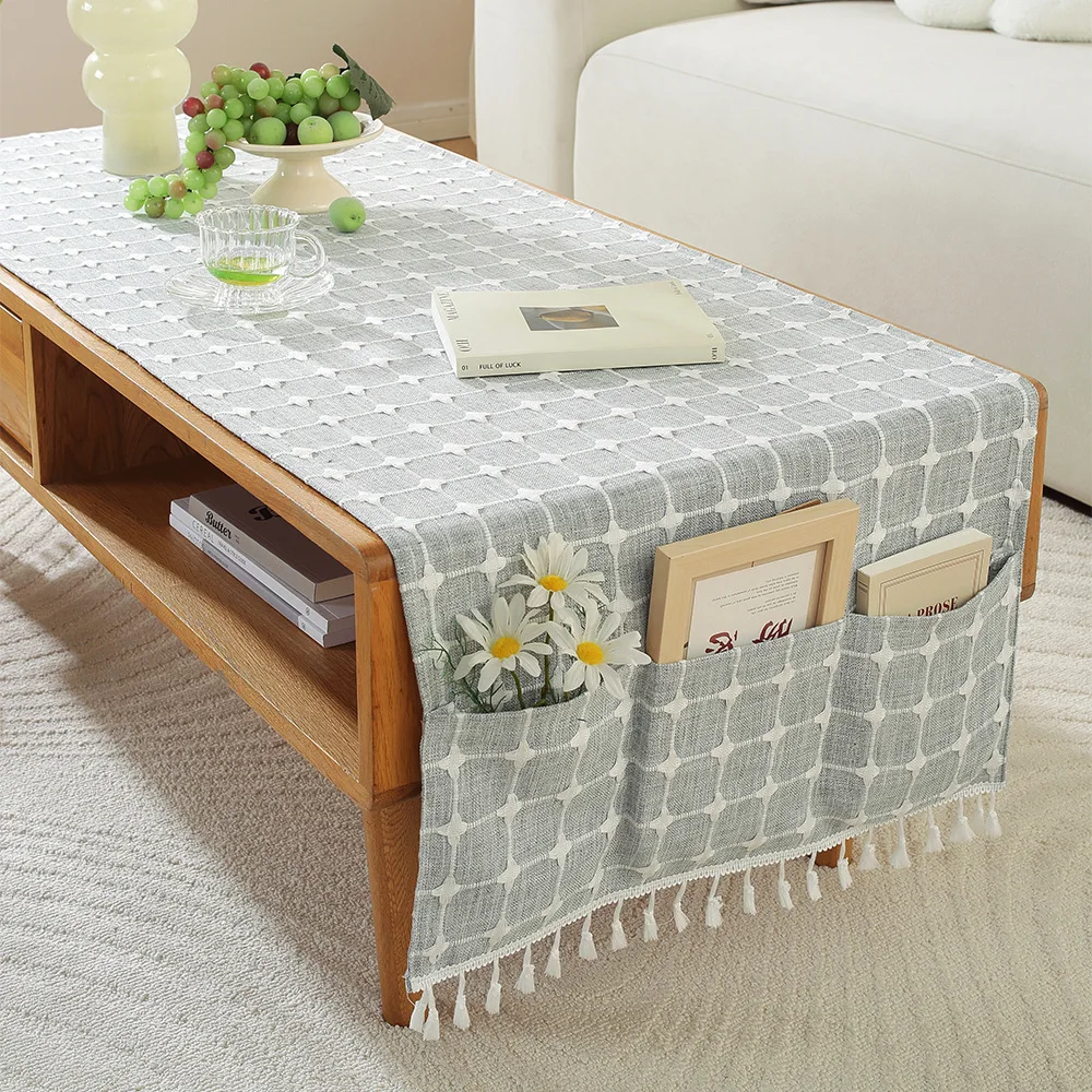 Plaid Tablecloth With pockets Home Teapoy Cloth coffee Table cover Decor Indoor Dining Room Table Cloth Thickened