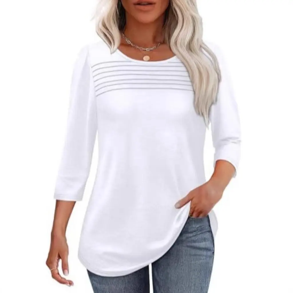

Spring Summer Solid Color round Neck Long Sleeve T-shirt Striped Design Europe America Style Independent Station