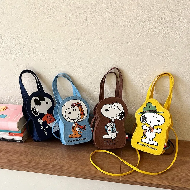 New Snoopy cartoon cute three-dimensional canvas bag handbag creative kawaii cross-body white change storage bag gift wholesale