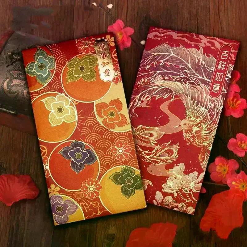 

12Pcs Hot Stamping Chinese New Year Red Envelope Rectangular Thickened Red Packet Chinese Style Traditional HongBao Kids Gift