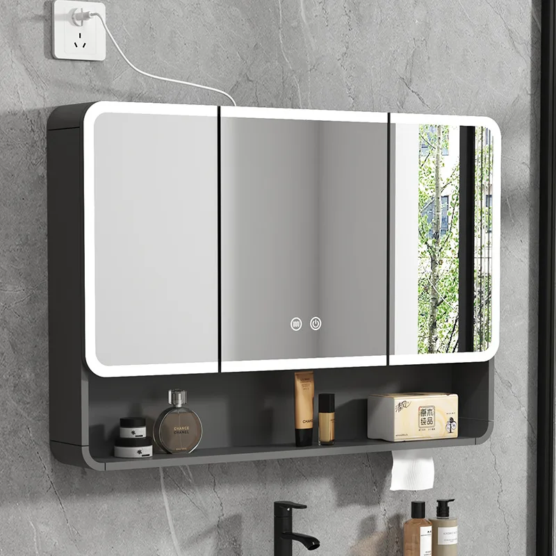 Interior Decoration Bathroom Wall Storage Smart Mirror Defogging Function Led Light Objects Design Specchio Parete House Decor