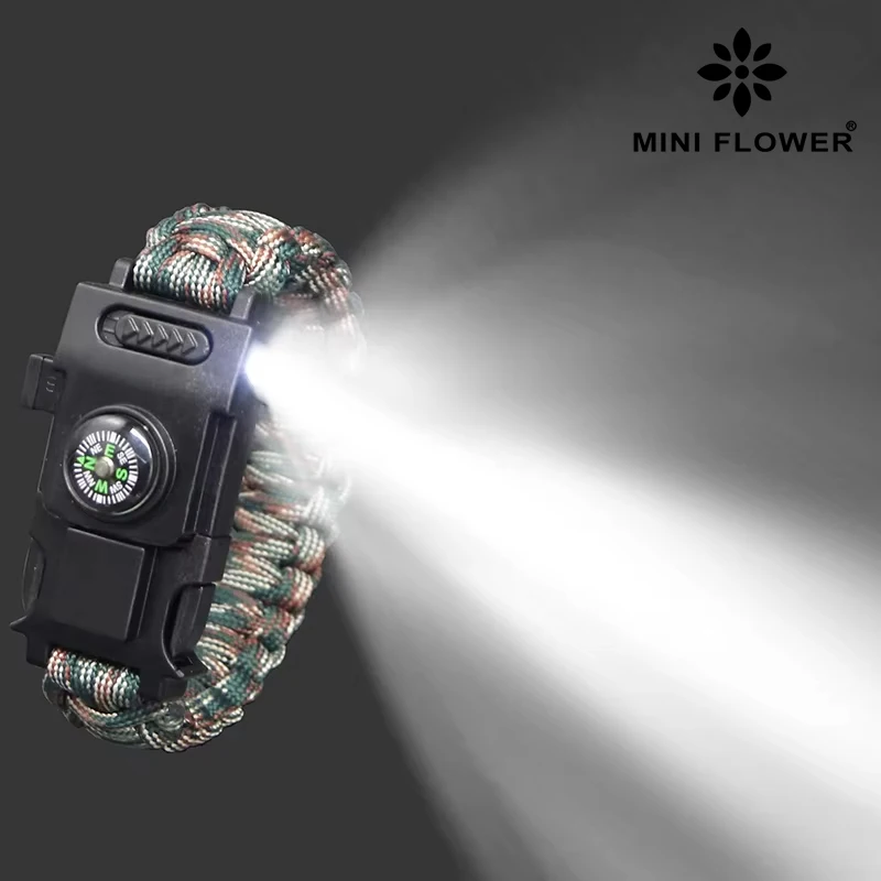 Paracord di emergenza Ombrello di sopravvivenza regolabile per esterni Corda Bracciale SOS Bracciale di salvataggio di emergenza Bussola Sport Fischio Bracciale