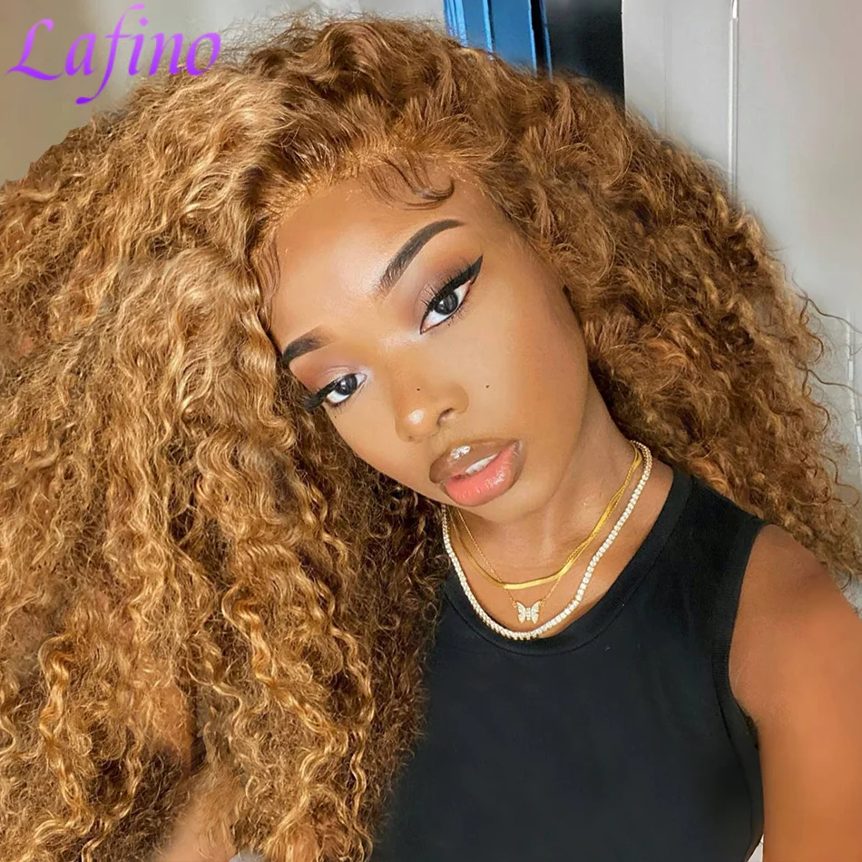 

27# Honey Blonde Curly Human Hair Wig 13X6 HD Transparent Lace Frontal Pre Plucked Wig 13x4 30 36 Inch Lace Front Colored Wigs
