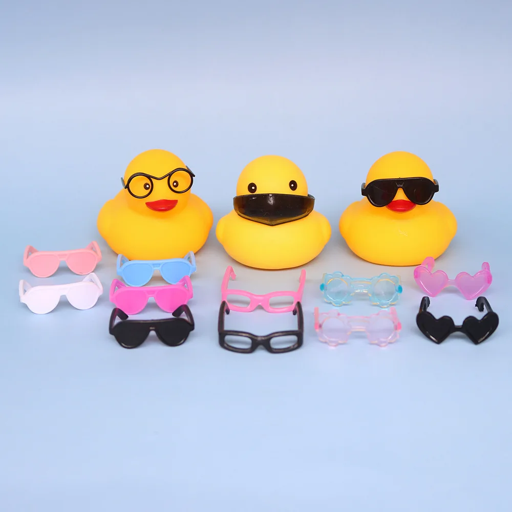 DIY Mini Car Decoration Yellow Duck Sunglasses Glasses Scarf Costume Rubber Duck Accessories Crafts Wholesale