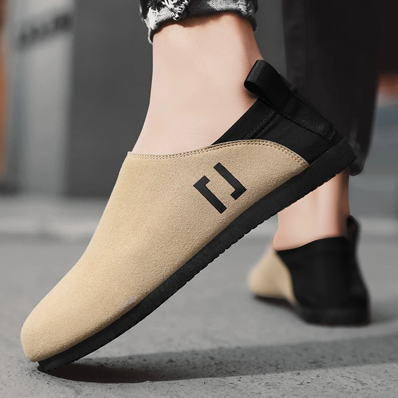Men's Canvas Slip-On Shoes Breathable Driving Soft Bottom Trendy Bean Bean Shoes Korean Style Low Top Glue Stick Shoes
