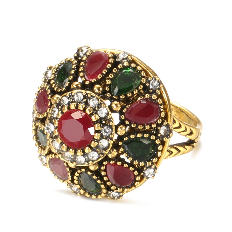 Kinel Hot Crystal Flower Ring Fashion Antique Gold Ethnic Bride Rings For Women Boho Vintage Jewelry Wholesale