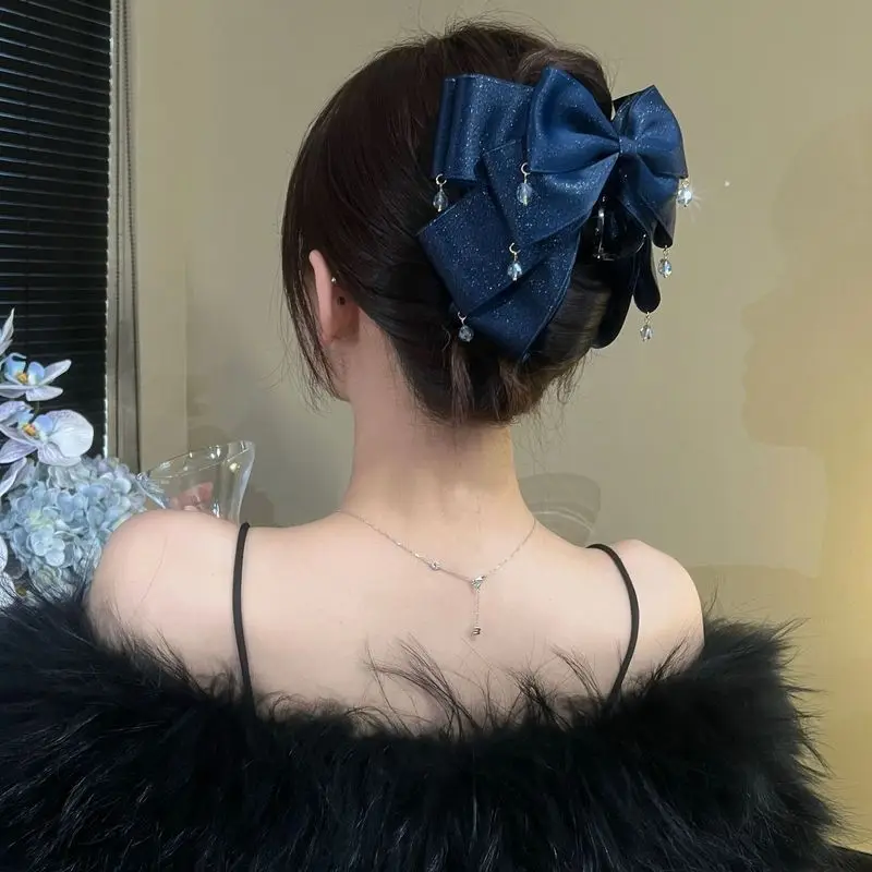 1pc Red romantic starry sky bow clip hair accessory new sparkling diamond tassel hair clip headwear for girls - Image 3