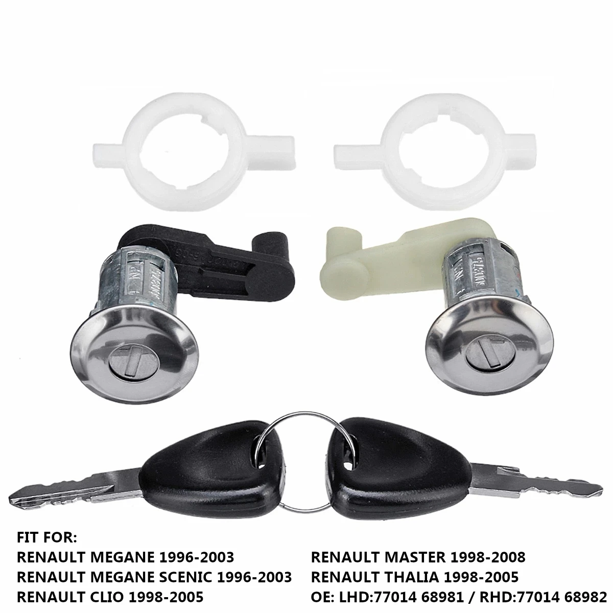 Left+Right Car Door Lock Barrel Cylinder with 2 Key for Renault Megane Scenic Clio Master OE 7701468981 7701468982