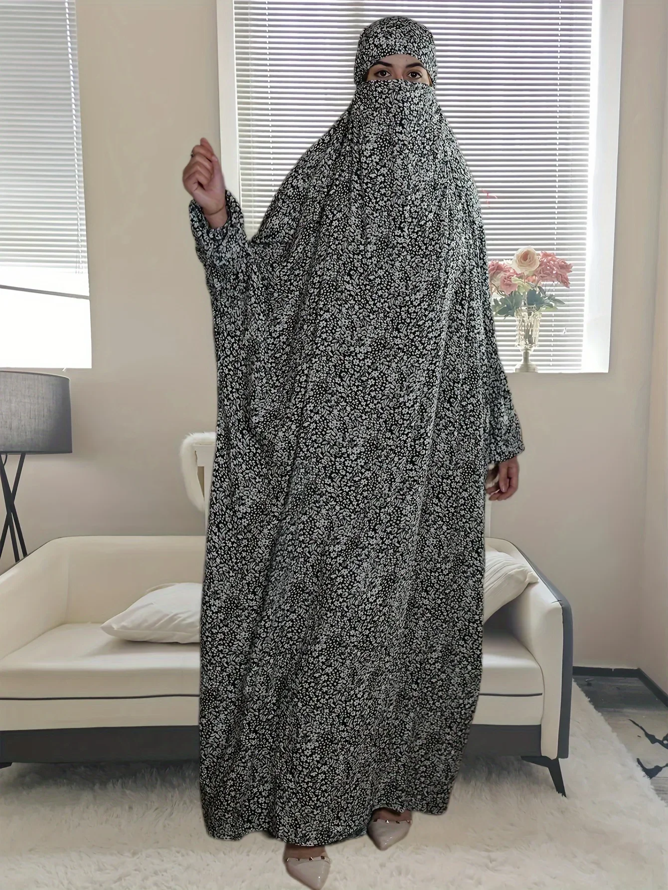 Eid Muslim Women Prayer Dress Hooded Long Robe Print Vestidos Morocco Dubai Kaftan Islam Ramadan Jalabiya Scarf Dresses Abayas