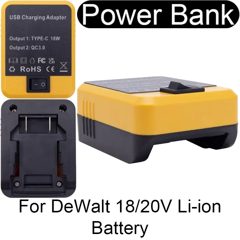 

Adapter Power Bank for DeWalt 18/20V Li-ion Battery Type-C/USB Fast Charging Interface Mobile Power Tool Accessories