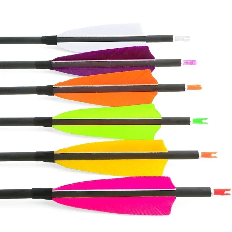 12PCS 35inch Archery Pure Carbon Arrow Spine400 Natural Turkey Feather with ID 6.2mm for Compound Bow Hunting Shooting