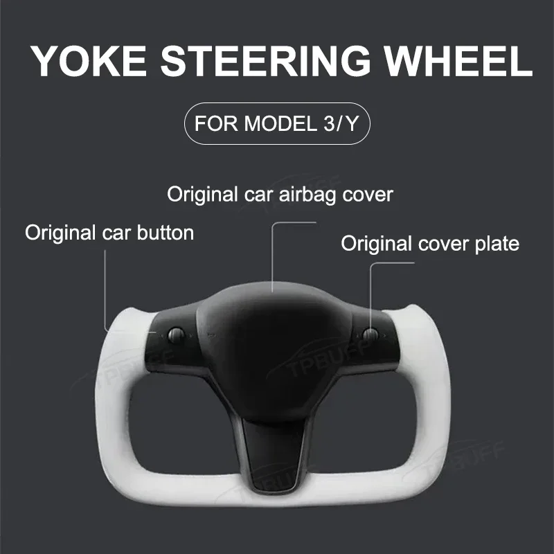 For Yoke Tesla Model 3 Model Y Universal Sports Steering Wheel Carbon Fiber Classic White Accessories Leather Steering Handle