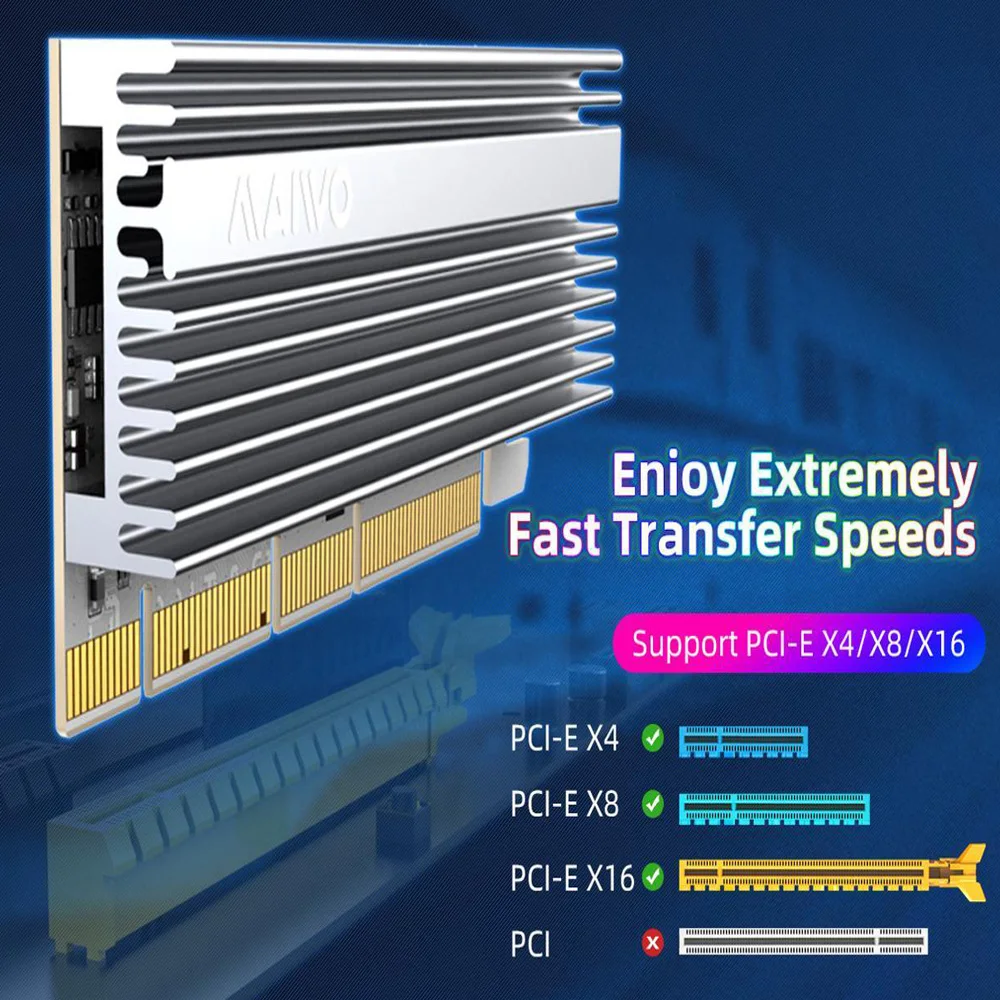 MAIWO M.2 karta NVME SSD adaptera karty rozszerzalnej NVMe do PCIe X4 X8 X16 z aluminiowy radiator wskaźnikiem RGB dla Pc