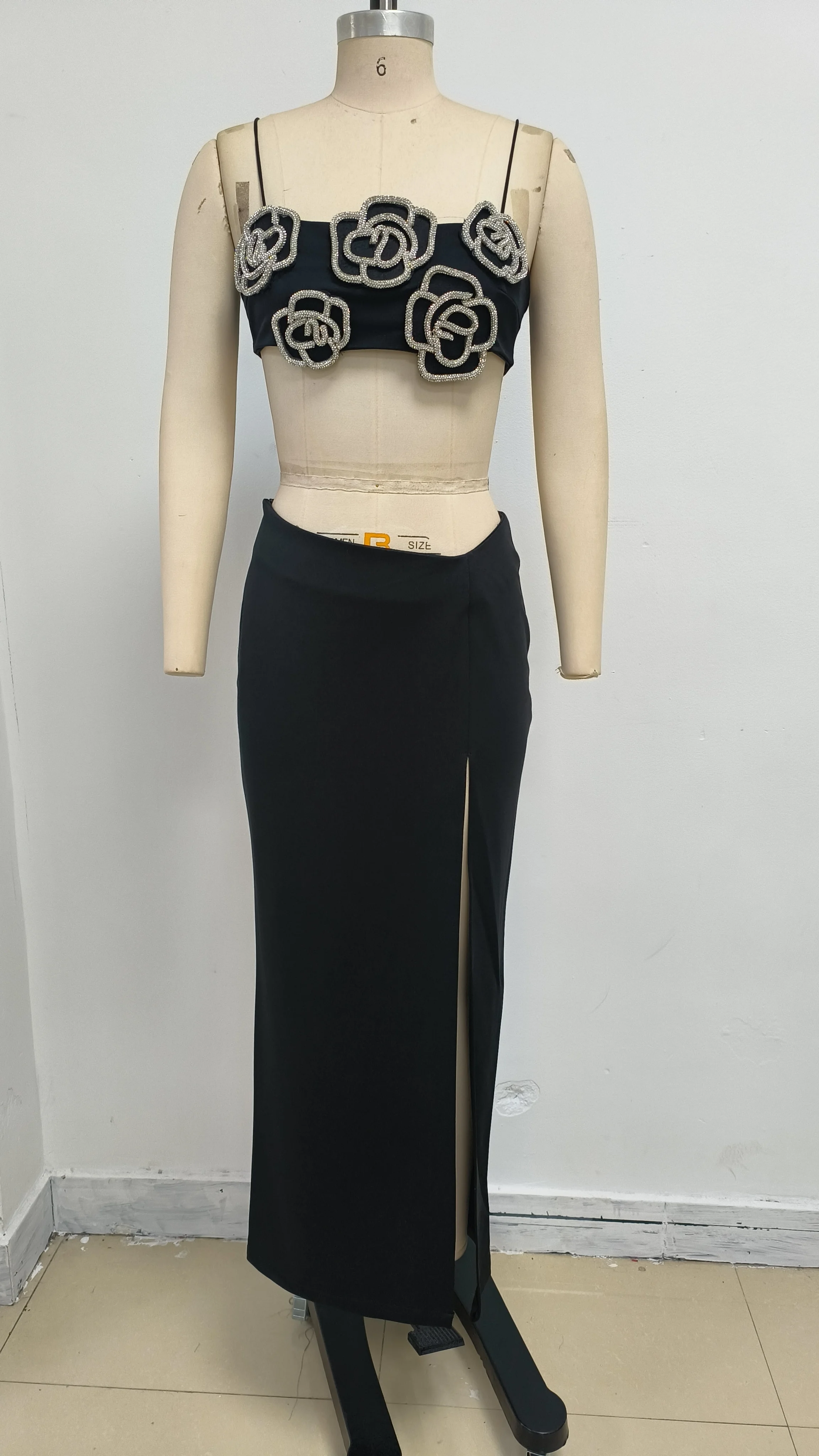 

High End Fashion Women Party Outfits Spaghtti Strap Mini Short Top And Long Skirt Two Pieces Sets Celebrity Evening Outfits