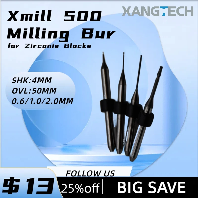 XANGTECH Dental Xtcera Xmill 500 Zirconia DLC Milling Burs Tools 0.6/1.0/2.0mm for Zirconium Blocks