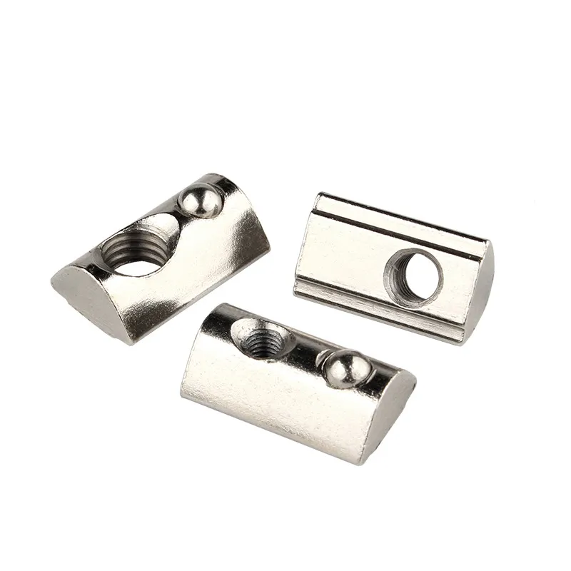 20 Series Roll-in T Spring Nuts T Nut M3 M4 M5 M6 Half Round Elastic Slot Nuts For 2020 Aluminum Profiles Groove 6