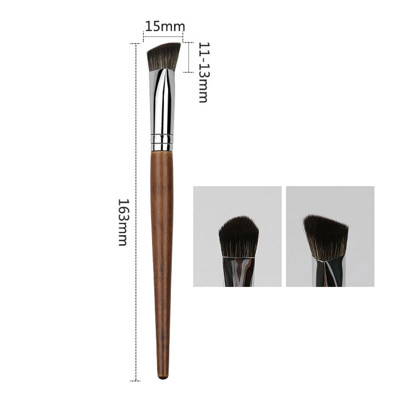 Brocha correctora de base con mango de madera, brochas triangulares de contorno Premium para colorete, impecable debajo de los ojos, brocha de Maquillaje facial densa