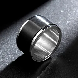 Ultra Wide Spinner Ring for Men Anti-Stress Anxiety Fidget Rotating Rings Black Silver Color Stainless Steel Spinning Ring