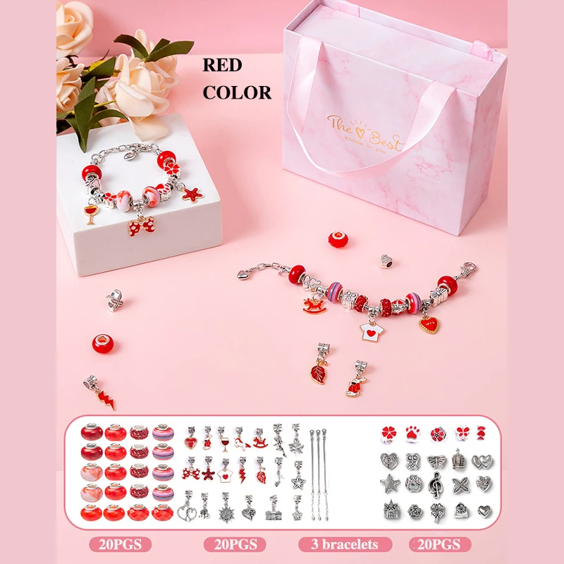 Diy frisado pulseira conjunto com caixa de armazenamento para meninas presente acrílico europeu grande buraco contas artesanal diy jóias fazendo kit brinquedos