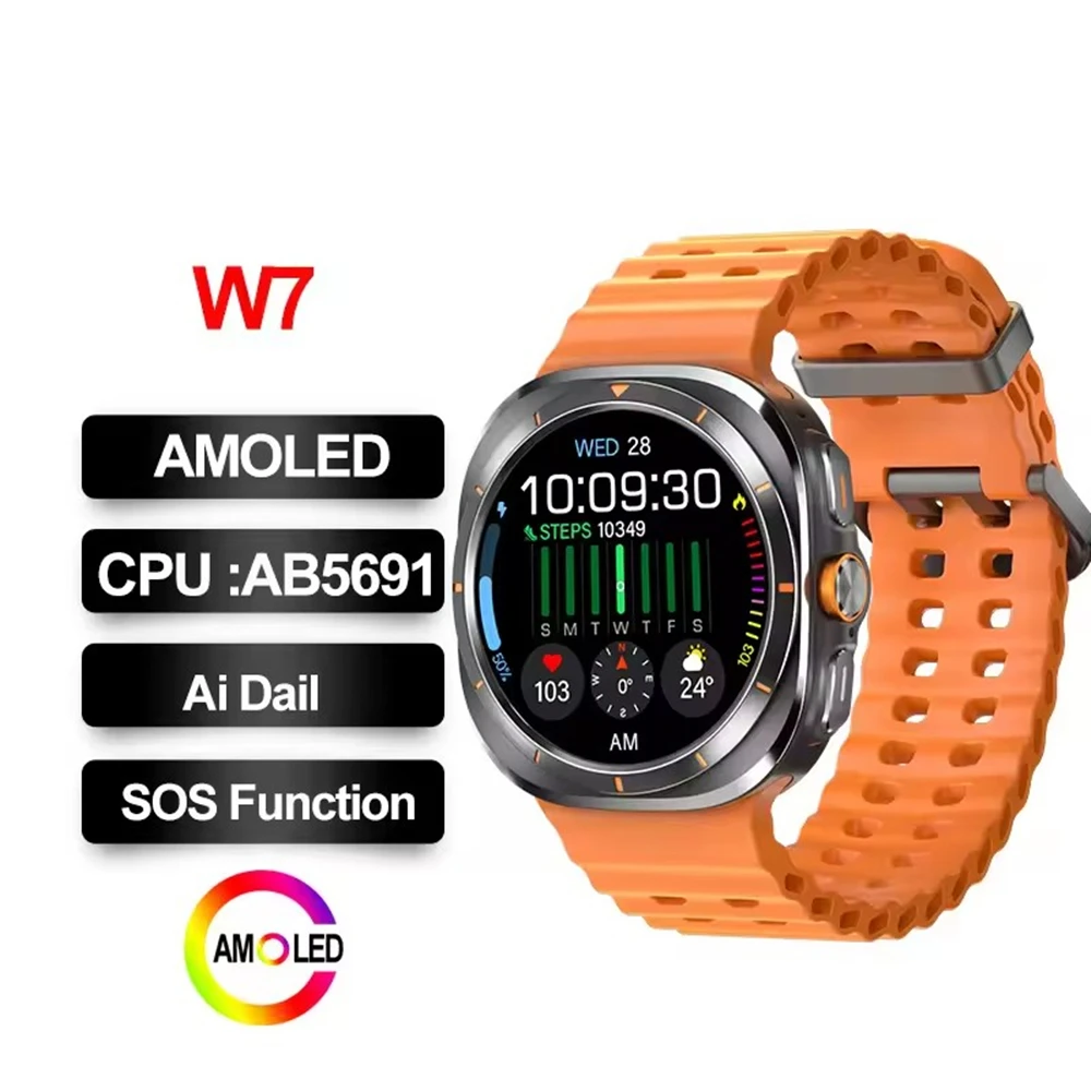 2025 W7 Ultra reloj inteligente AMOLED menú 3D Ai Dail función SOS Smartwatch para Android IOS Bluetooth llamada carga inalámbrica