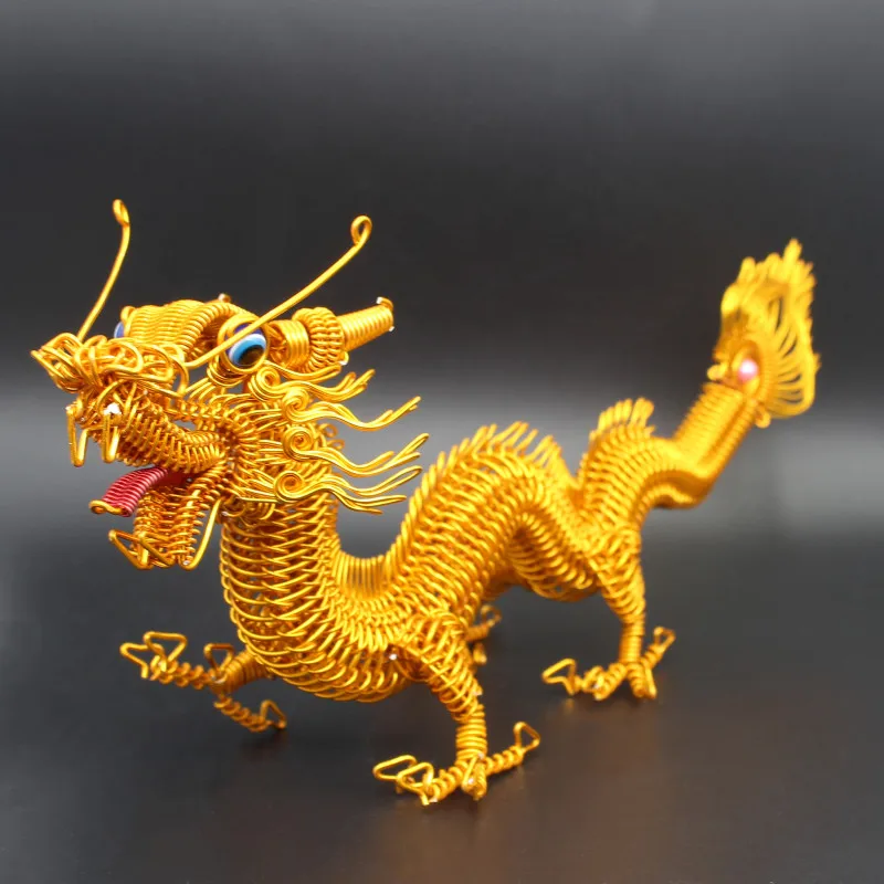 Aluminum Wire Hand-woven Chinese Dragon Model Figurine Home Decor Ornaments Dragon Miniatures Living Room Office Decor Crafts