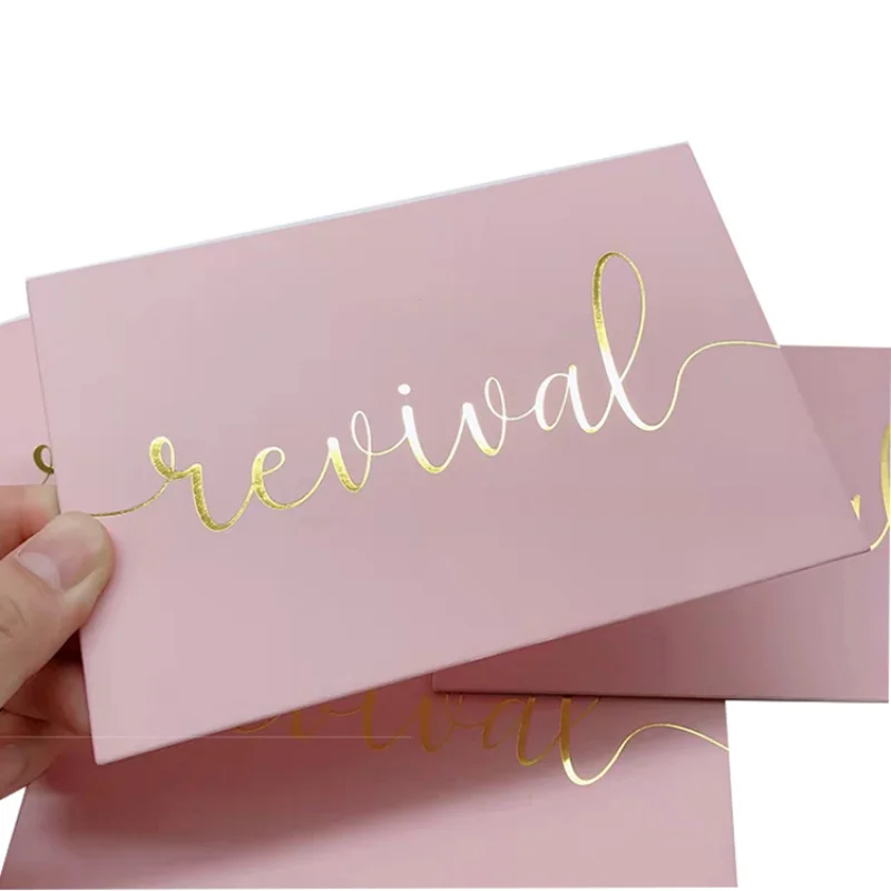 

Custom 100PCs luxury pink gold foil recycled business card printing with border / edge paper thank you card