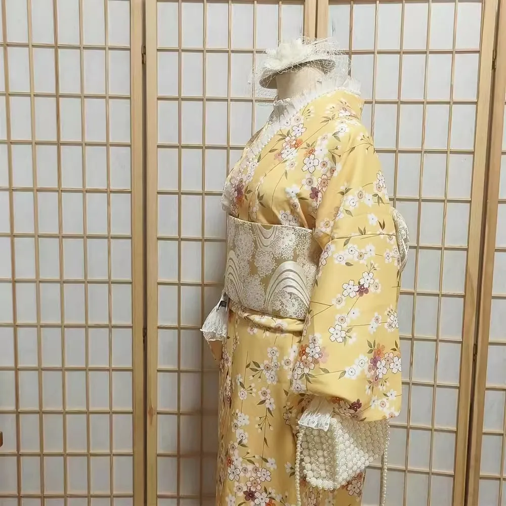 

Женское японское кимоно с цветочным принтом, традиционное юката, винтажное платье для фотосъемки, костюм для косплея