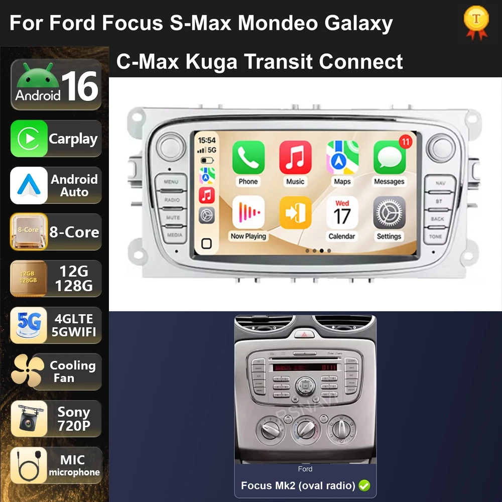 Car Radio Android 16 For Ford Focus S-Max Mondeo Galaxy C-Max Kuga 2006-2012 carplay auto dsp bt 4g
