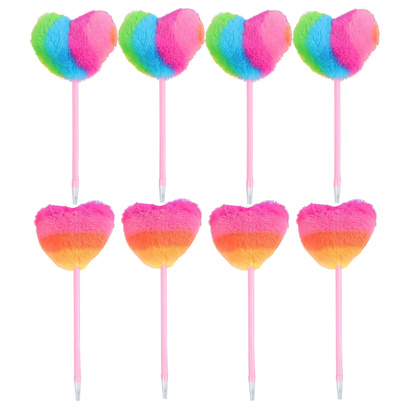 

8pcs Heart Fluffy Pen Pom Pom Plastic Ballpoint Pen Present For Christmas Stationery Carnival Birthday Writing Correction