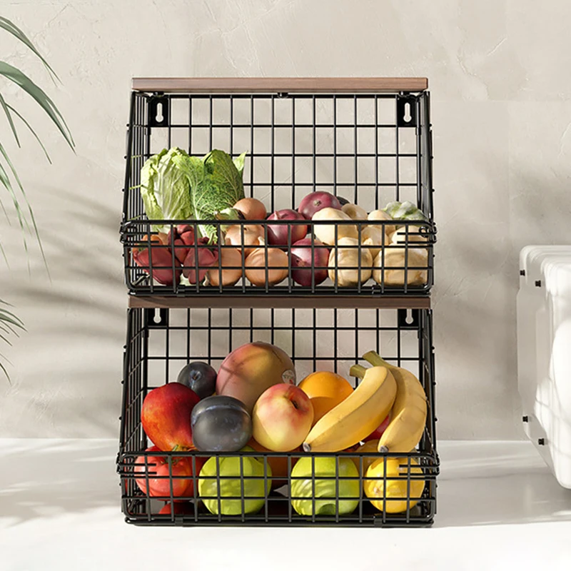 Stackable storage basket for kitchen counter wall hanging fruit storage snack box storage basket hanging food storage room