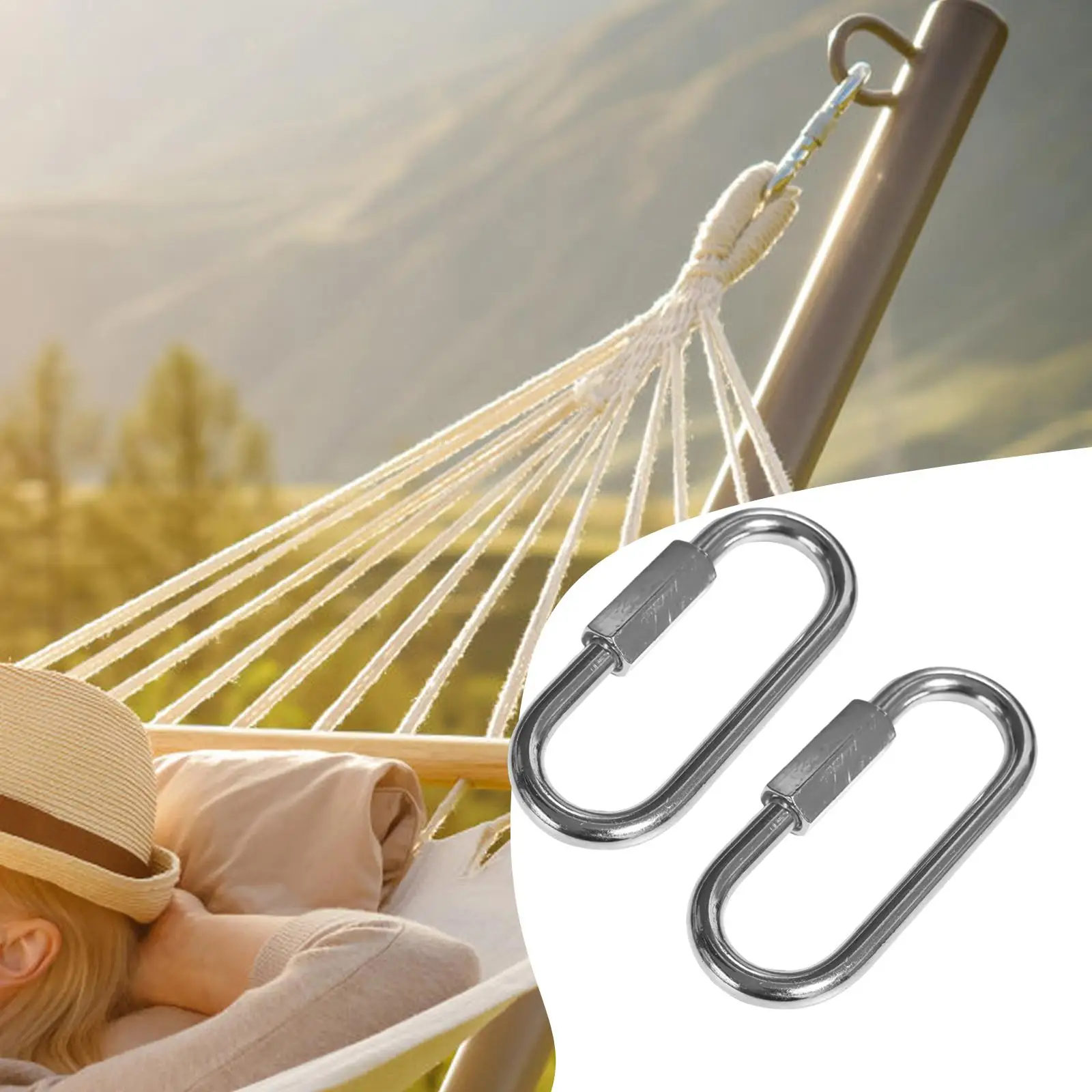 2Pcs Locking Carabiner Clips Rope Connector Hammock Hardware Heavy Duty Multipurpose Quick Link Chain Connector for Yard