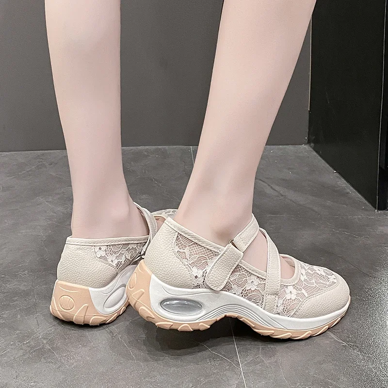 Summer mesh shoes for women breathable thin mesh small white shoes for women 2024 new soft sole sandals for large sports shoes