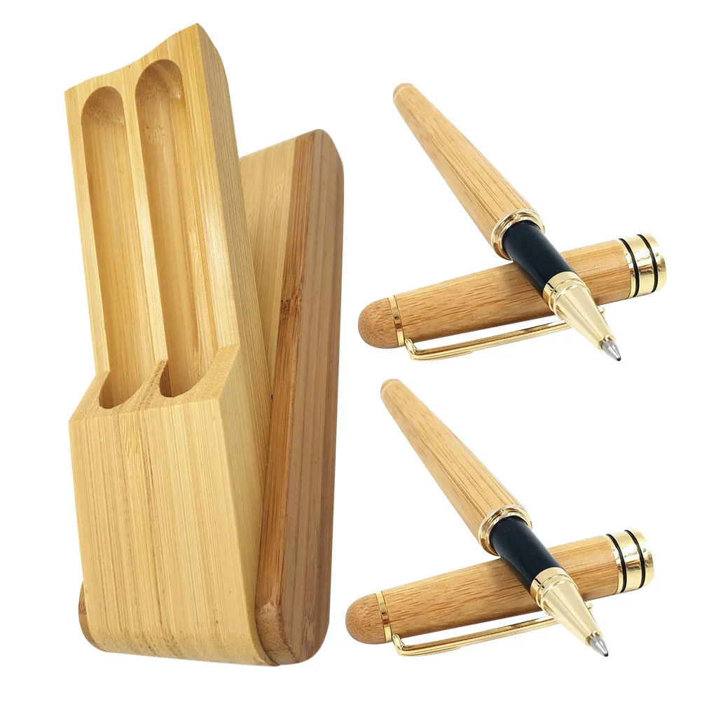 

1Set Bamboo Pen Set Smooth Writing Steel Signing Pens Portable Folding Case Gift Pens Kit Fountain Pen