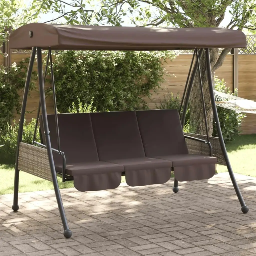 Adjustable Canopy Patio Swing Bench - Coffee Brown Steel Outdoor Seating