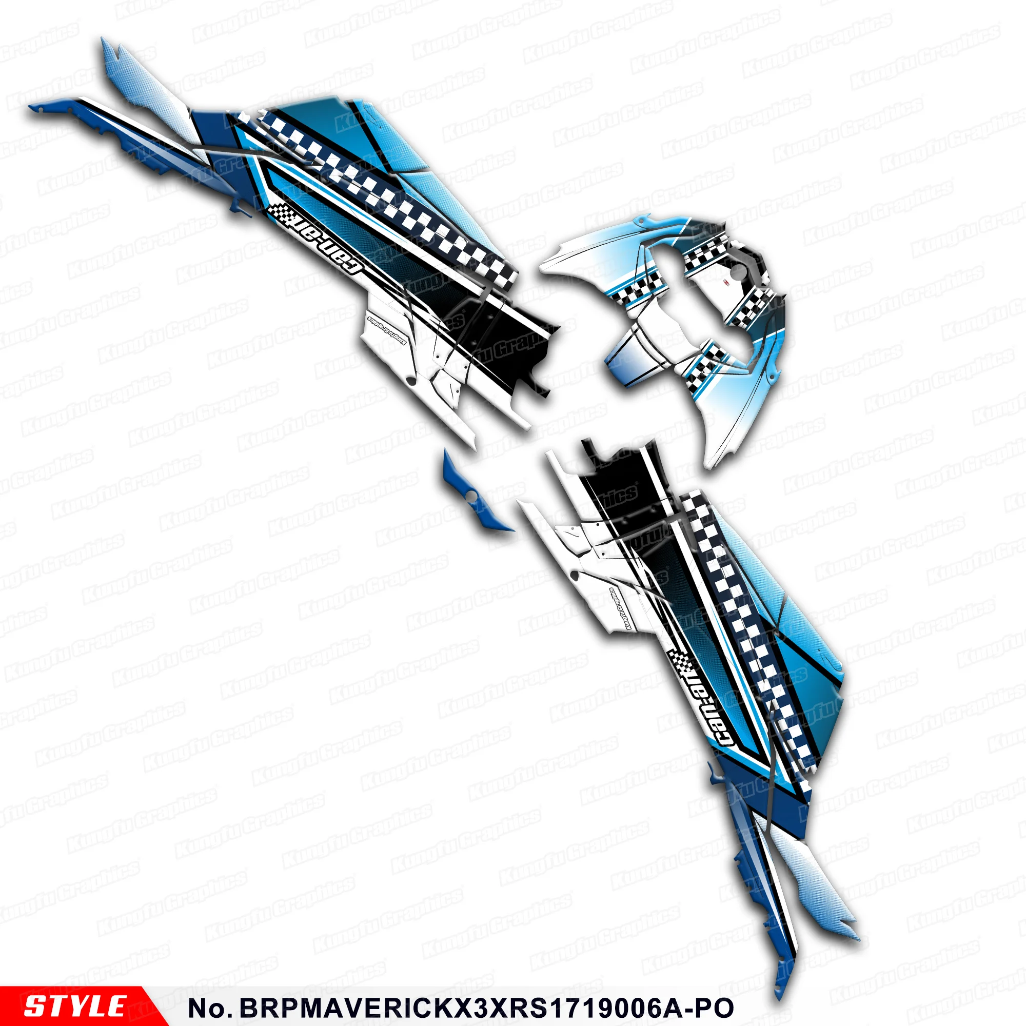 Complete Graphics Sticker for CAN-AM CAN AM MAVERICK X3 XRS TURBO R 2017 2018 2019 Blue, BRPMAVERICKX3XRS1719006A-PO