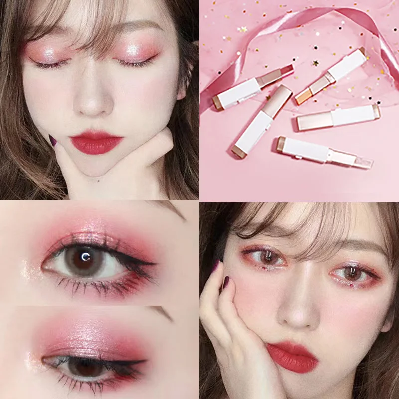 Zweifarbige Glitzer Lidschatten Stick matt Lidschatten Make-up wasserdicht zweifarbig schimmern Kosmetik Schönheit Make-up-Tool