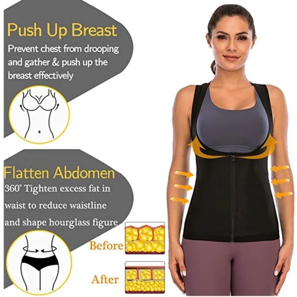 Zipper Design Sauna Suit Jumpsuit Cut Corset Construction Body Shaper Tank Top Style Sweat Technology Women Shapewear