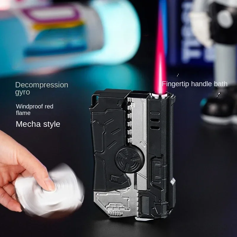 Personalized Fingertip Decompression Gyroscope Foldable Gas Lighter Trend Men's Torch Lighter Cigarette Accessories Small Gift