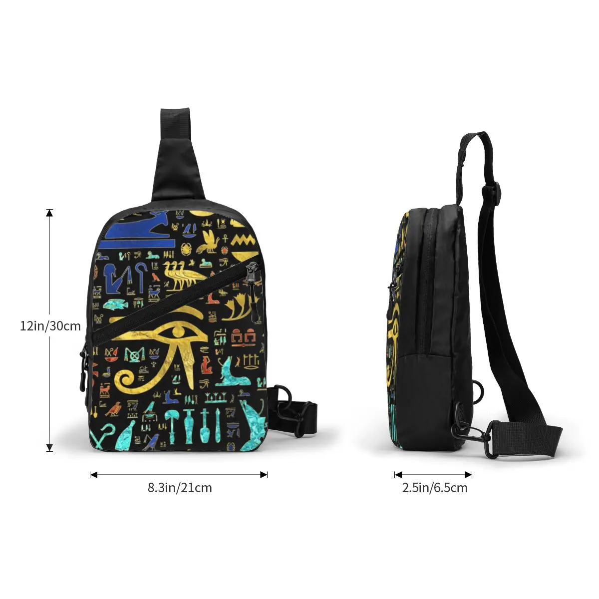 Colorful Ancient Egyptian Hieroglyphic Pattern Sling Bag for Men Egypt Shoulder Chest Crossbody Backpack Cycling Camping Daypack