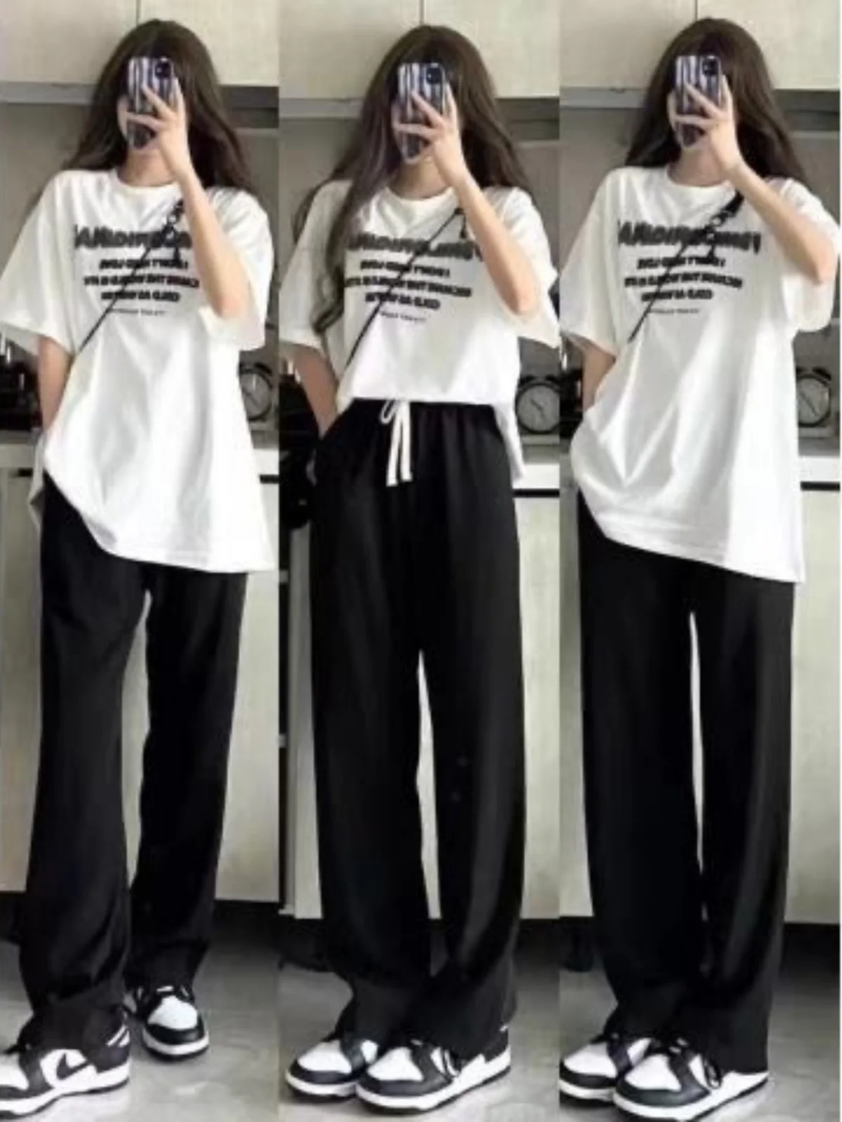 

Summer New Fashion Student Loose Letter Print Short Sleeve T-Shirt Casual Wide Leg Pants Two Piece Set Women's Clothing