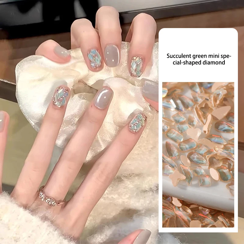 50 sztuk/zestaw Mini płaskie dno cyrkonie do paznokci brokat zielone kryształowe ozdoby do paznokci Diy materiał Nail Art Charm akcesoria