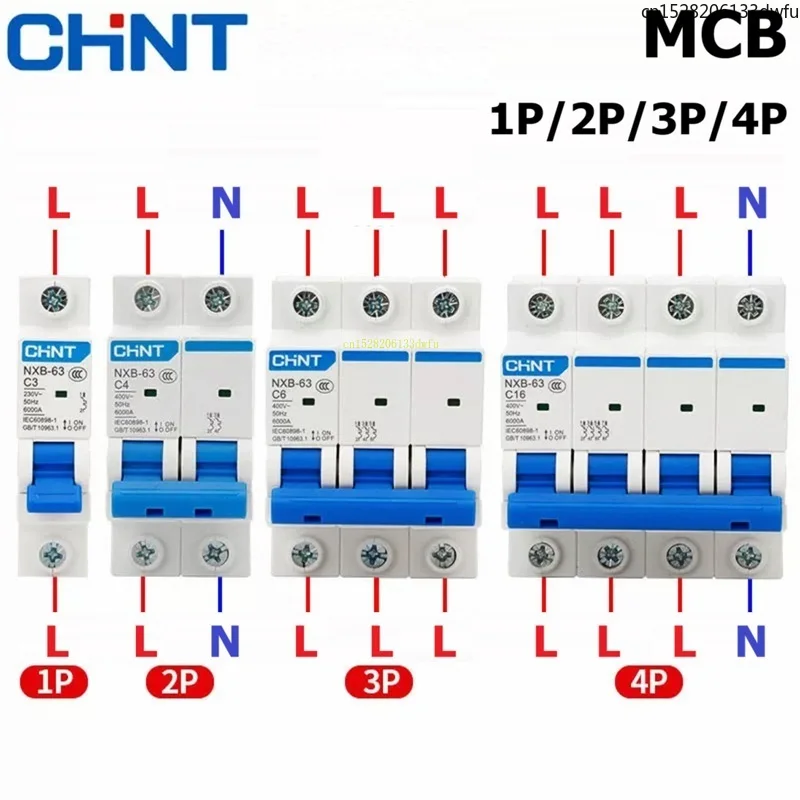CHINT MCB NXB-63 Miniature Circuit Breaker 1P 2P 3P 4P AC 230/400V CHNT DIN Rail Mounting Miniature Household Air Switch