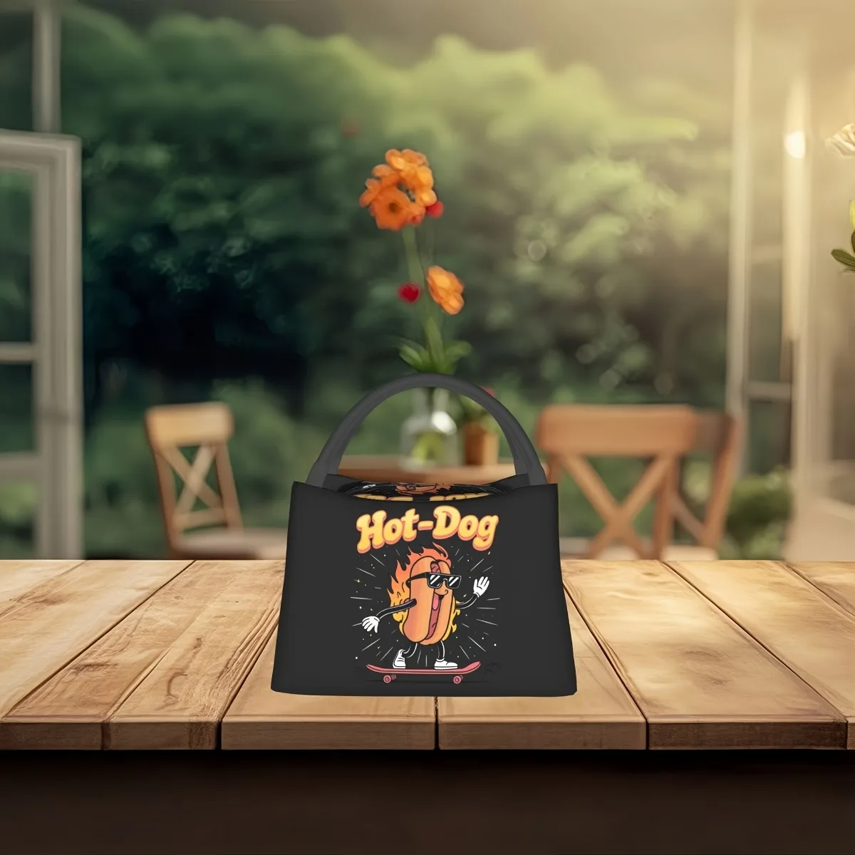 Lancheira isolada com padrão de cachorro-quente adequada para casa, restaurante, escritório, canteiro de obras e lancheira ao ar livre